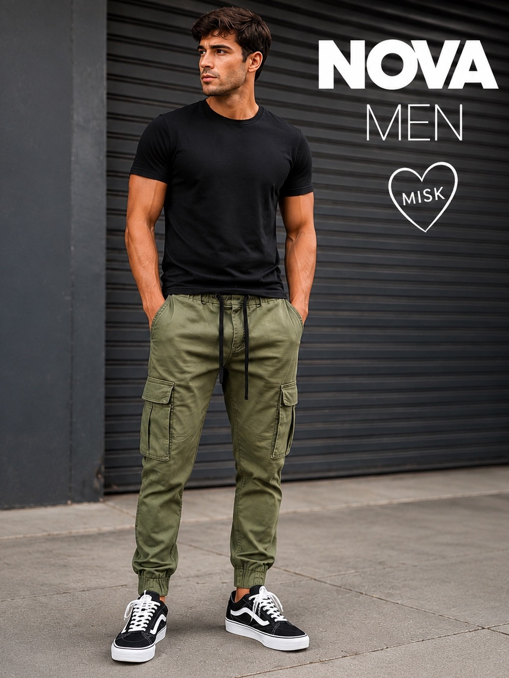 NOVAMEN Cargo Jogger Pant Olive Green Utility Tactical Streetwear Stretch,Size S